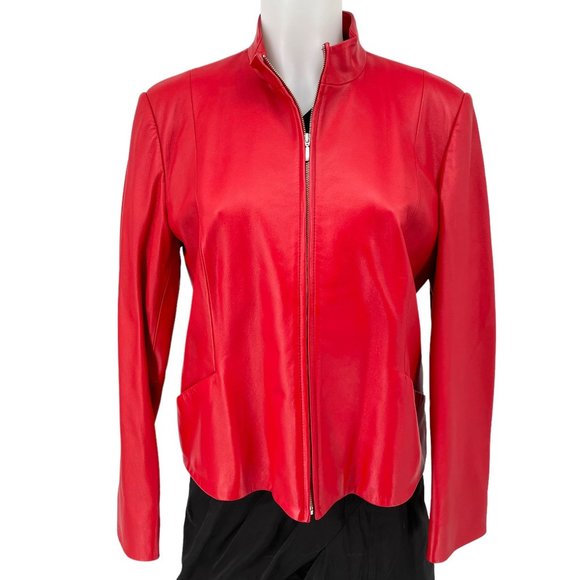 Pendleton Red Leather Jacket / 1990s Y2K Zip Front Soft Leather Blazer / Med 10 - Picture 3 of 9